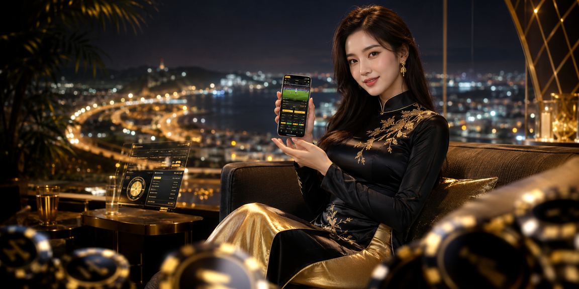Người phụ nữ Việt Nam trong trang phục áo dài thư giãn với casino di động tại Đà Lạt